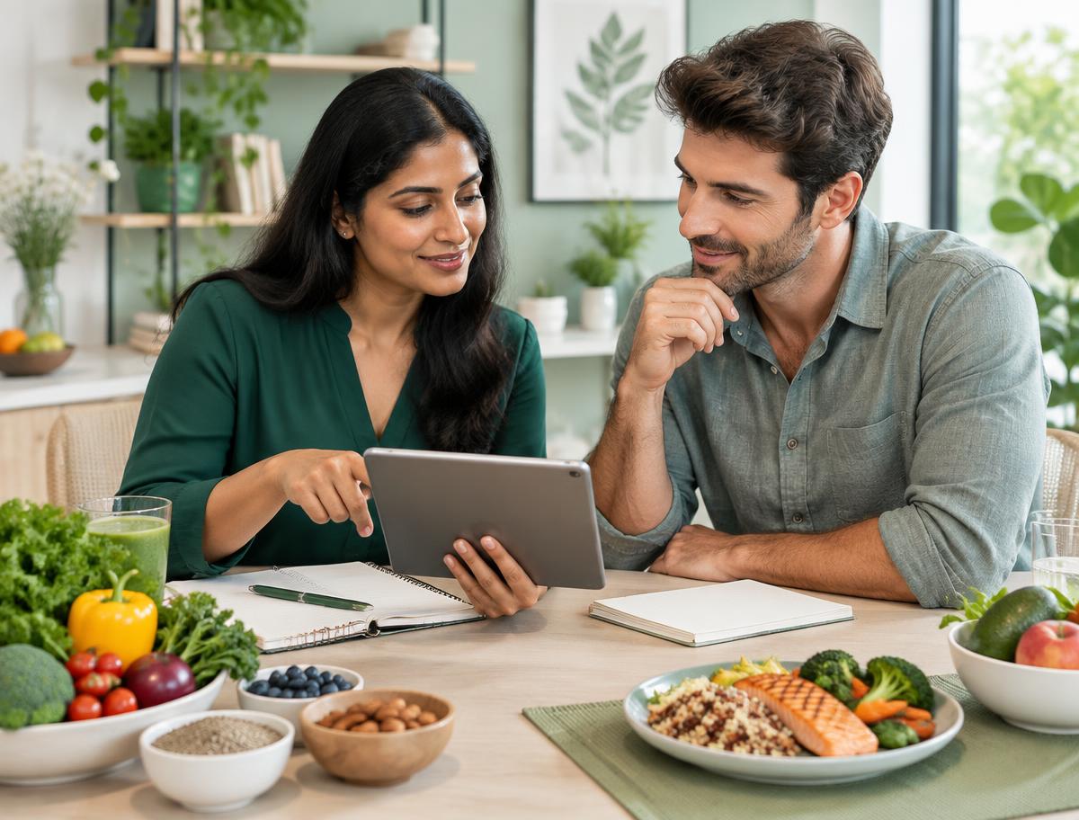 Dietitian reviewing a personalised nutrition plan with a client