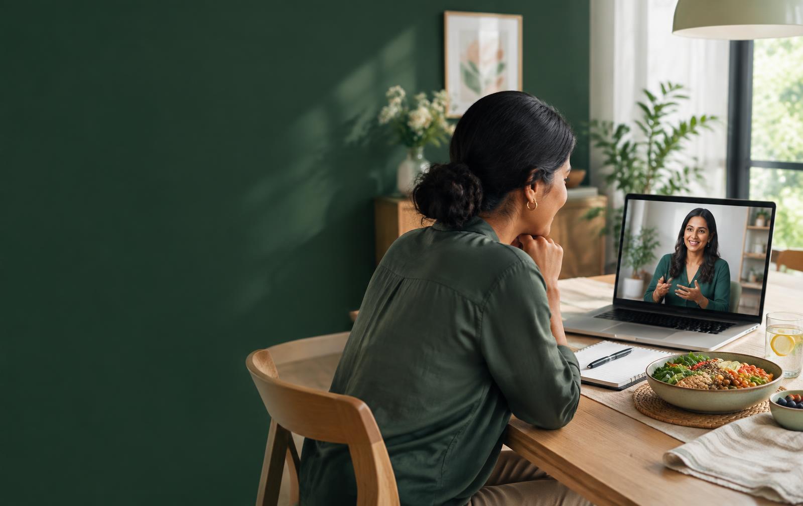 A client having an online consultation with a nutritionist
